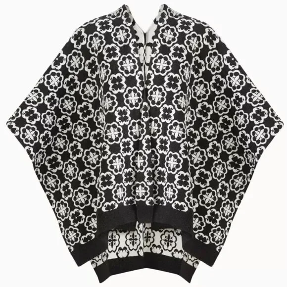 Kate spade Arabesque Knit Ruana Black White Sweater One Size - Picture 13 of 16